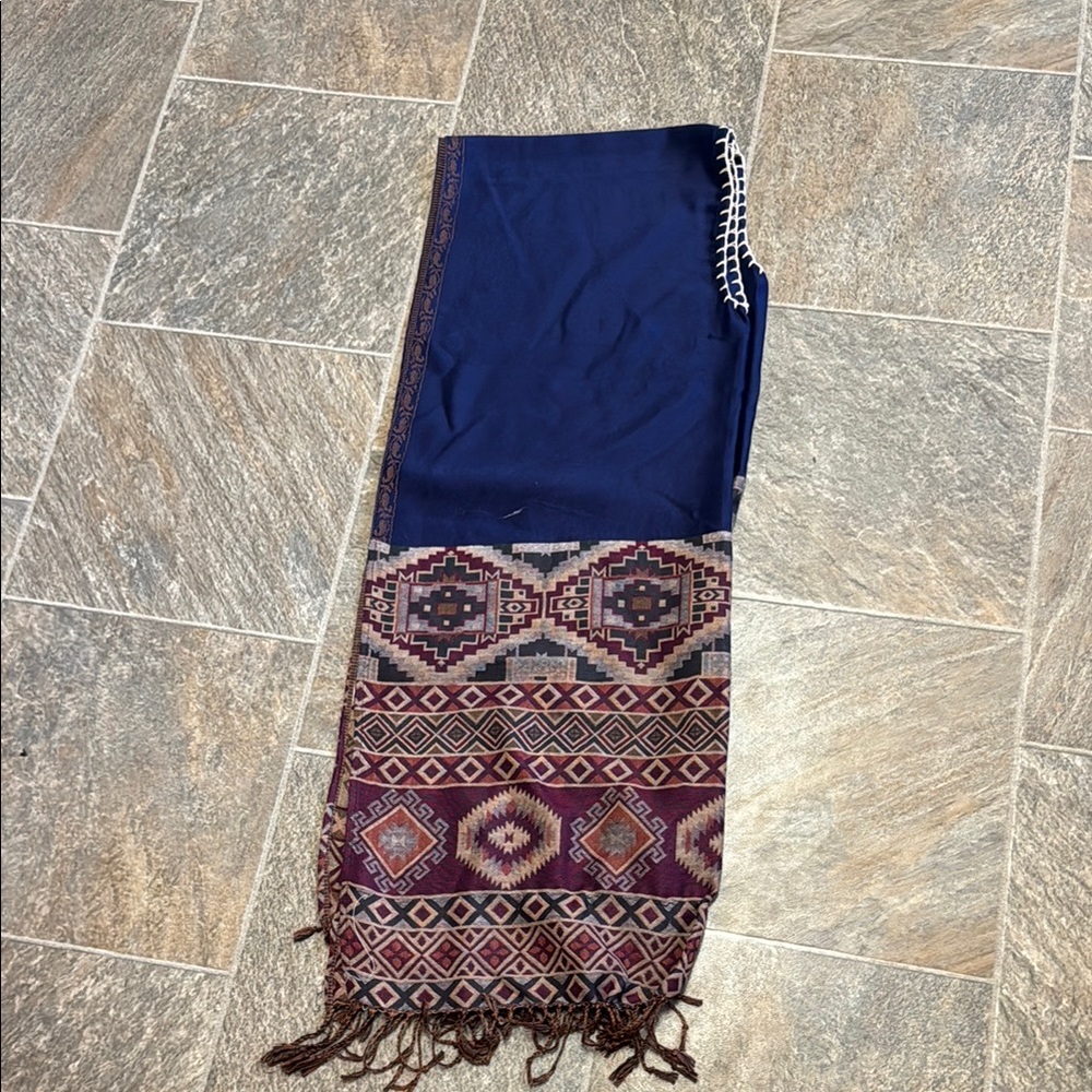 Navy and Burgundy Patterned Scarf